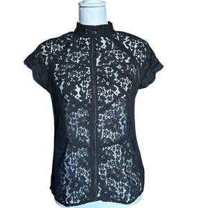 Black Lace Cap Sleeve Blouse